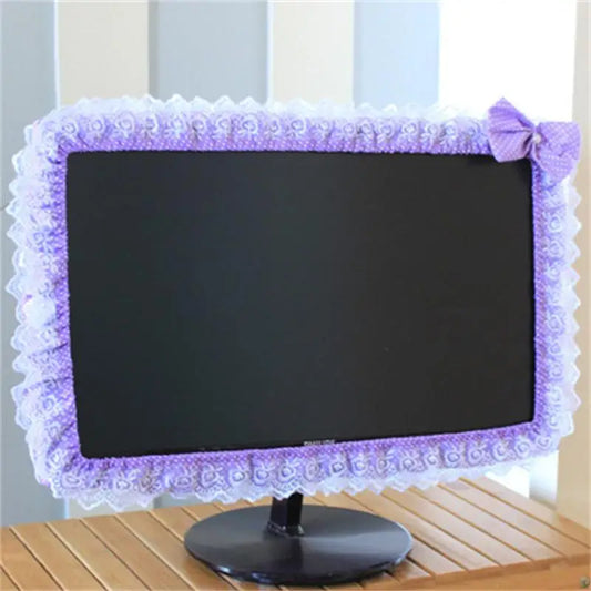 17-26 Inches Lace Fabric Computer Frame Cover Monitor Screen Dust Cover with Elastic Pen Pocket Bow Home Decorations
