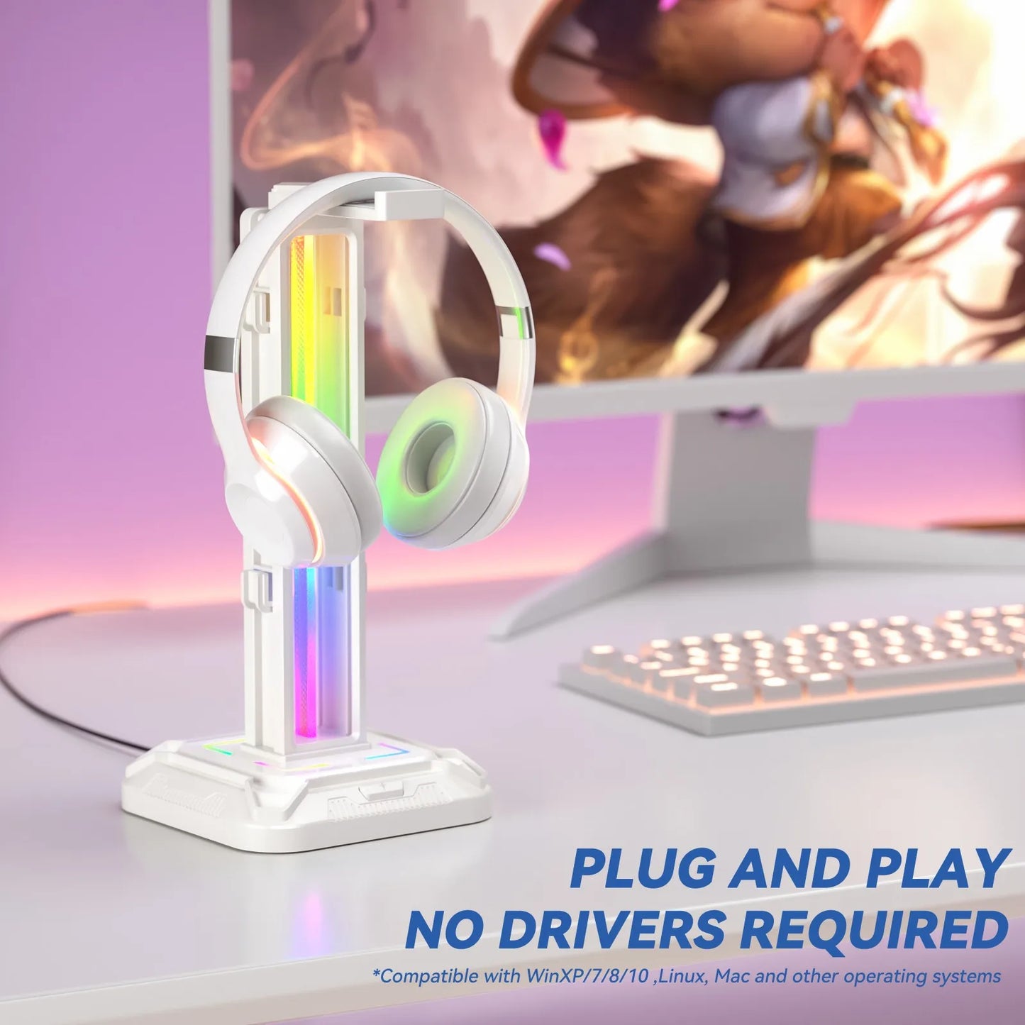 Controller Stand with 9 Light Modes Headset Holder for Desk Rotatable Headphone Stand Detachable Controller Hook