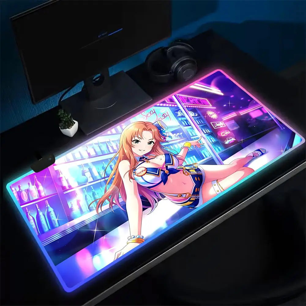 (YOUR ANIME style) T-The Idolmaster CGSS Mouse Pad Anime Gaming Mouse Pad LED Table Pads Backlit Rubber Desktop XXL Mousepad RGB Desk Mats