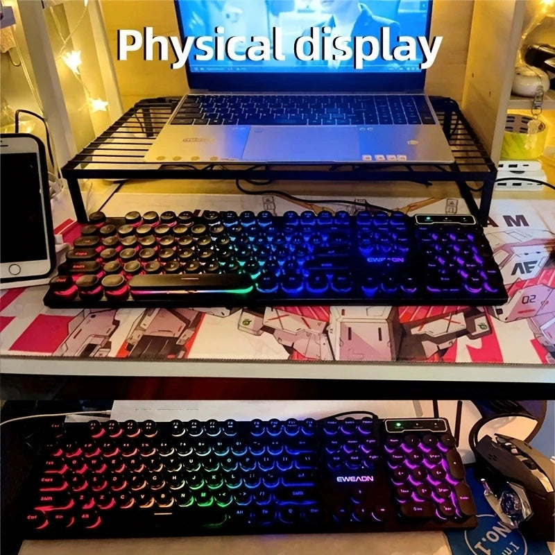EWEADN GX330 Typewriter Gaming Keyboard, 104 Keys Wired Retro Punk Round Keycaps, with RGB Backlit, for Windows Laptop PC black, more lights for your pro setup !!