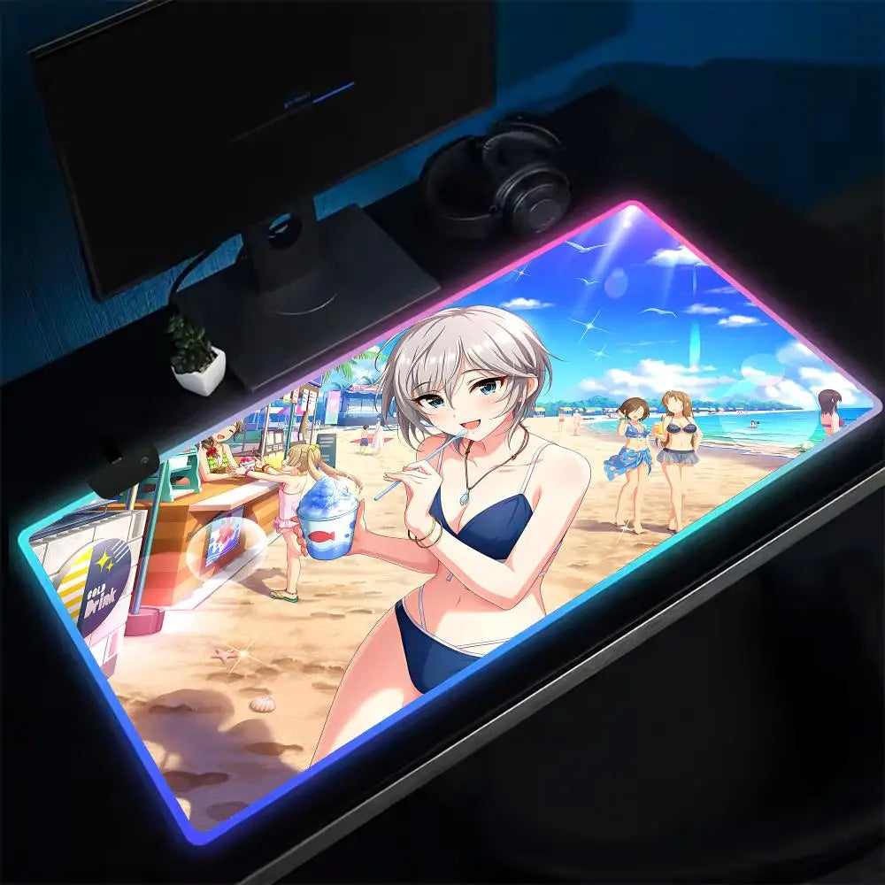 (YOUR ANIME style) T-The Idolmaster CGSS Mouse Pad Anime Gaming Mouse Pad LED Table Pads Backlit Rubber Desktop XXL Mousepad RGB Desk Mats