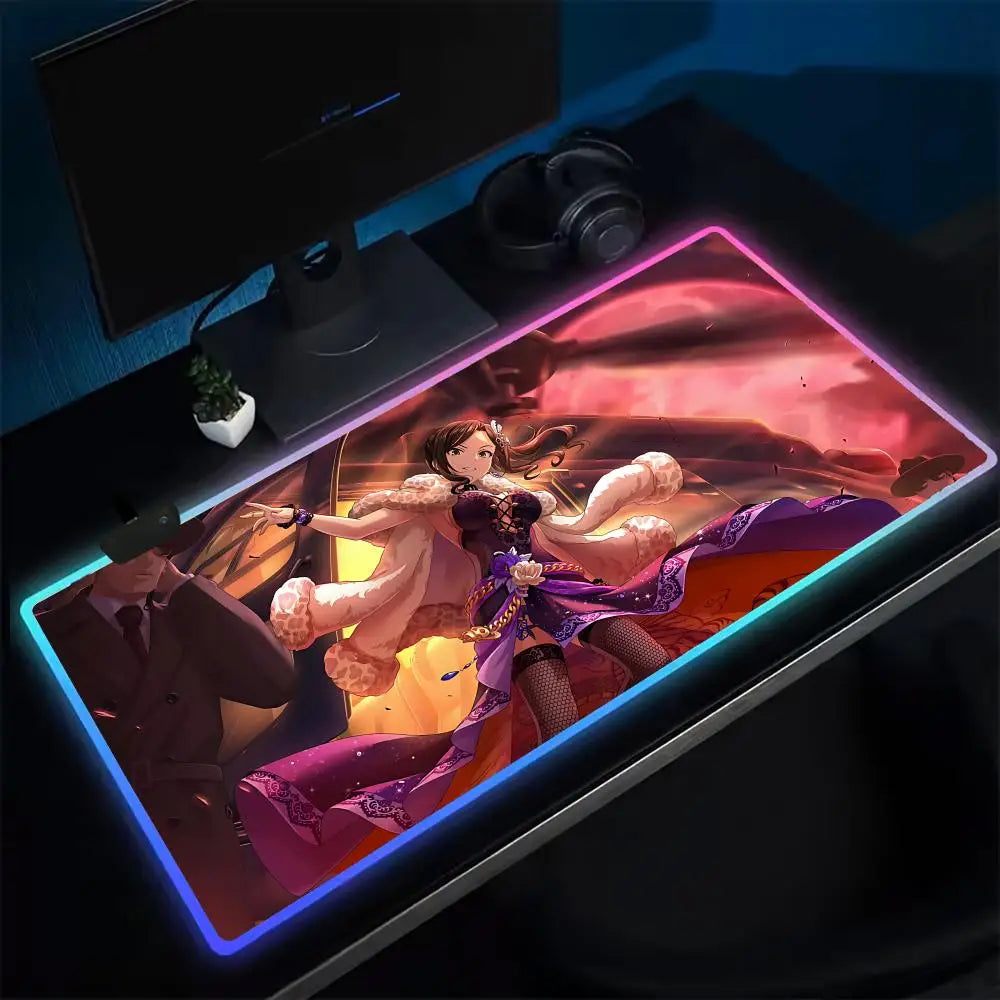 (YOUR ANIME style) T-The Idolmaster CGSS Mouse Pad Anime Gaming Mouse Pad LED Table Pads Backlit Rubber Desktop XXL Mousepad RGB Desk Mats