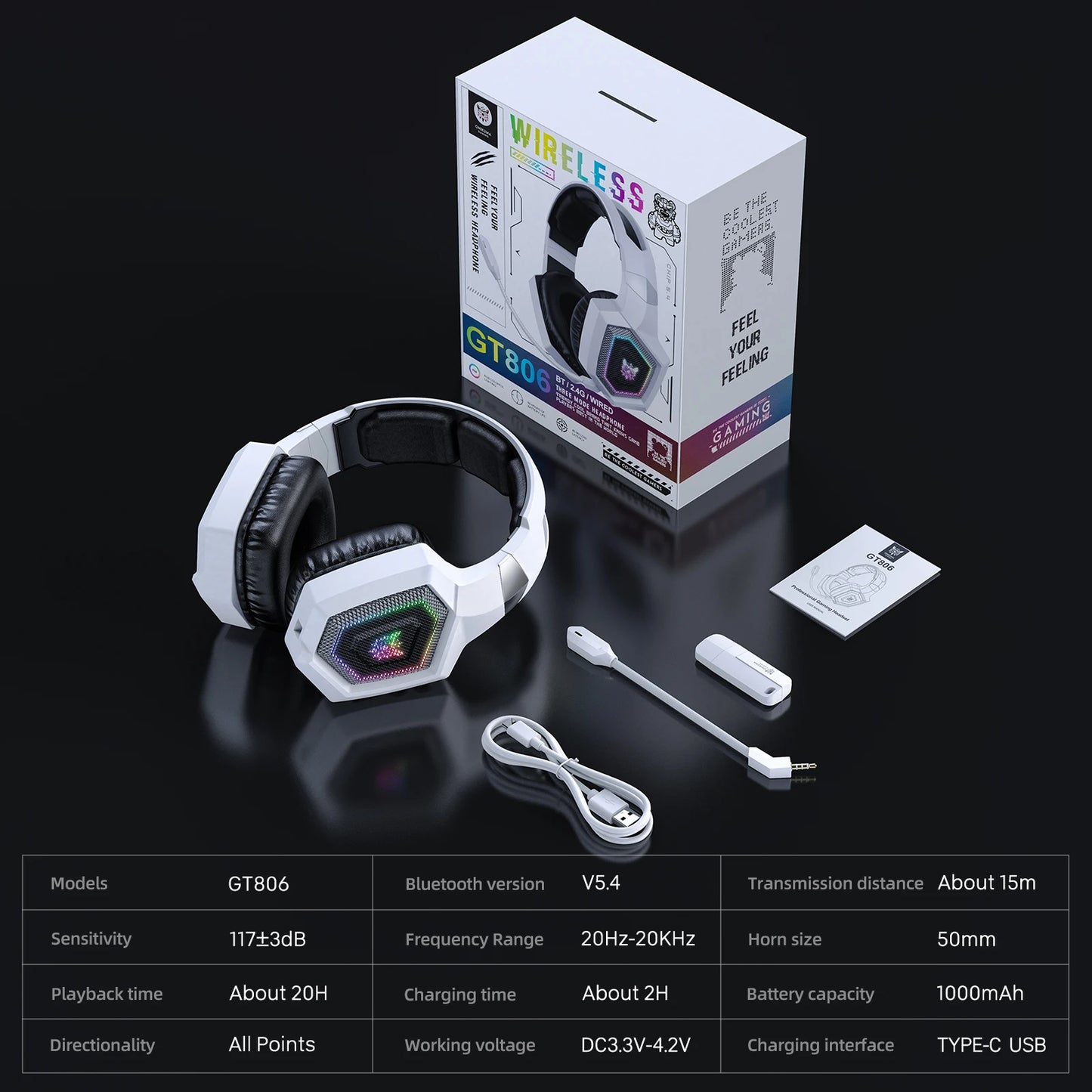 GT806 2.4GHz Wireless Gaming Headset HiFi Sound Quality PcLaptop With Microphone Noise Canceling Gaming Headphone For PC