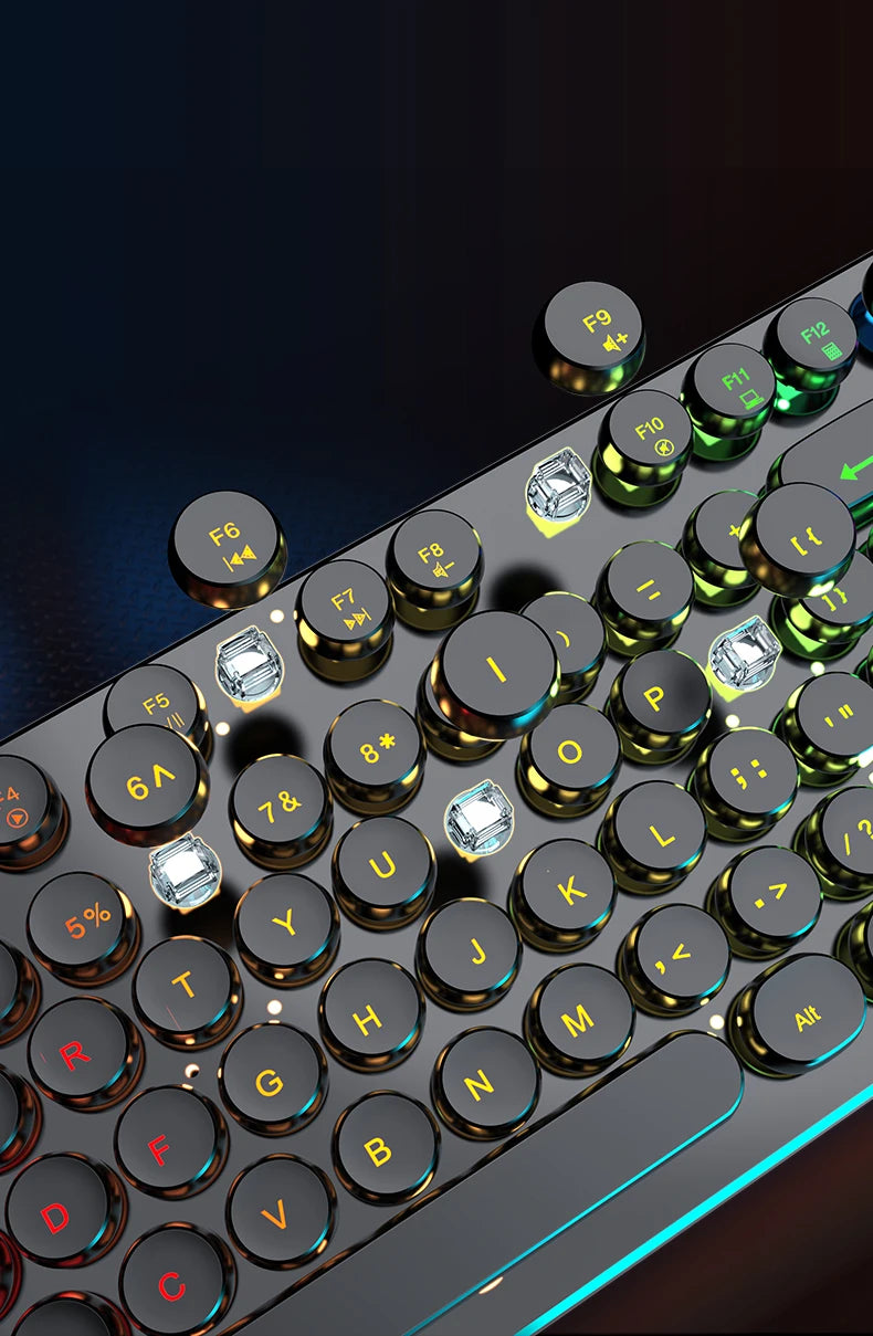 EWEADN GX330 Typewriter Gaming Keyboard, 104 Keys Wired Retro Punk Round Keycaps, with RGB Backlit, for Windows Laptop PC black, more lights for your pro setup !!