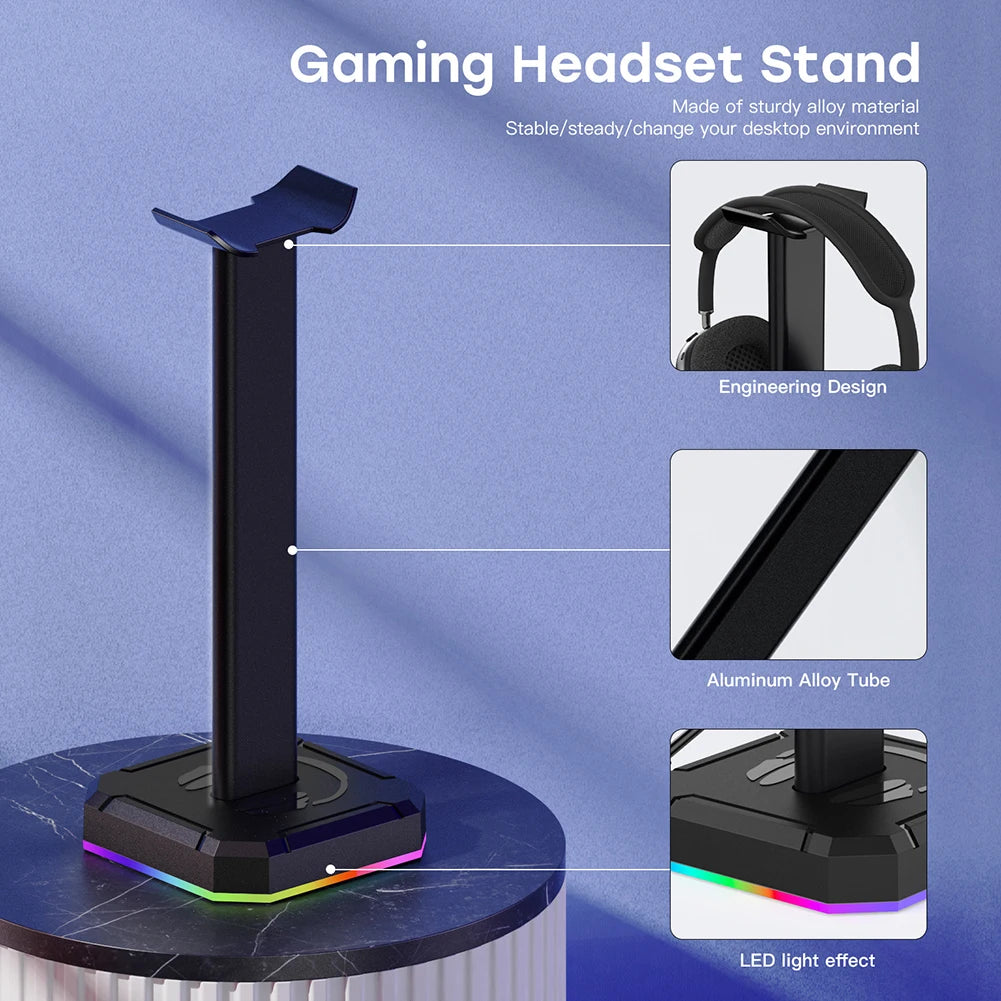 Headphone Bracket Display Rack RGB Backlight Head Mounted Headphone Stand Holder Desktop Organizer Vertical Bracket Hanger