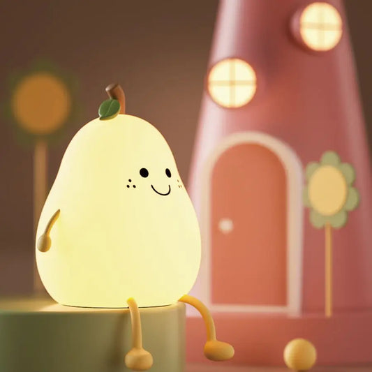 USB Rechargeable Night Light Pear Silicone Night Lights Touch Sensor Bedroom Bedside Cat Lamp With Remote For Kids and for gaming Tables!