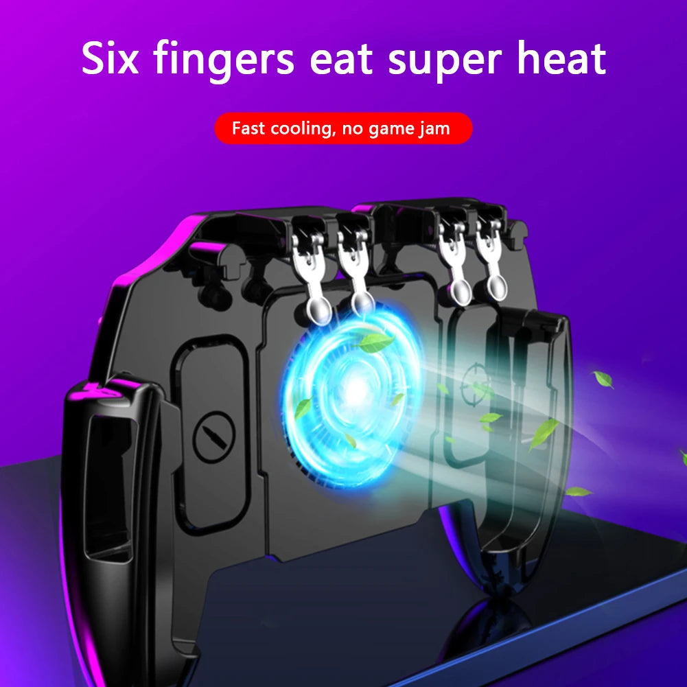 For PUBG Mobile Joystick Controller L1R1 Trigger Gamepad for iOS Android Six 6 Finger Call of Duty Mobile Gamepad Cooling Fan
