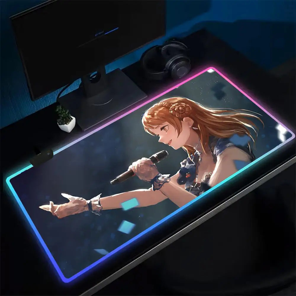 (YOUR ANIME style) T-The Idolmaster CGSS Mouse Pad Anime Gaming Mouse Pad LED Table Pads Backlit Rubber Desktop XXL Mousepad RGB Desk Mats