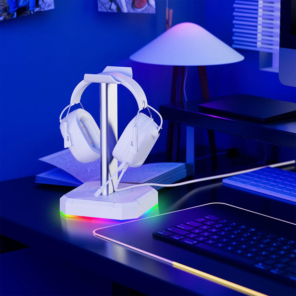 Headphone Bracket Display Rack RGB Backlight Head Mounted Headphone Stand Holder Desktop Organizer Vertical Bracket Hanger
