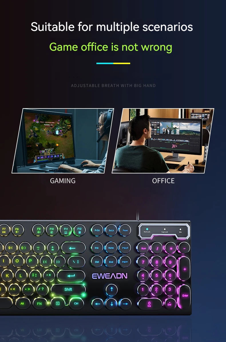 EWEADN GX330 Typewriter Gaming Keyboard, 104 Keys Wired Retro Punk Round Keycaps, with RGB Backlit, for Windows Laptop PC black, more lights for your pro setup !!