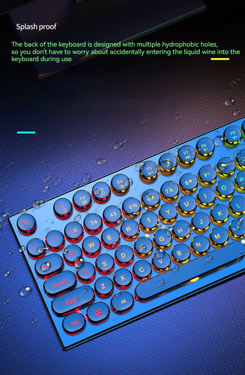 EWEADN GX330 Typewriter Gaming Keyboard, 104 Keys Wired Retro Punk Round Keycaps, with RGB Backlit, for Windows Laptop PC black, more lights for your pro setup !!