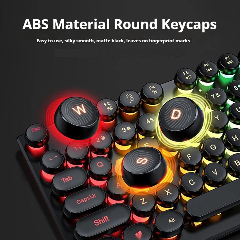 EWEADN GX330 Typewriter Gaming Keyboard, 104 Keys Wired Retro Punk Round Keycaps, with RGB Backlit, for Windows Laptop PC black, more lights for your pro setup !!