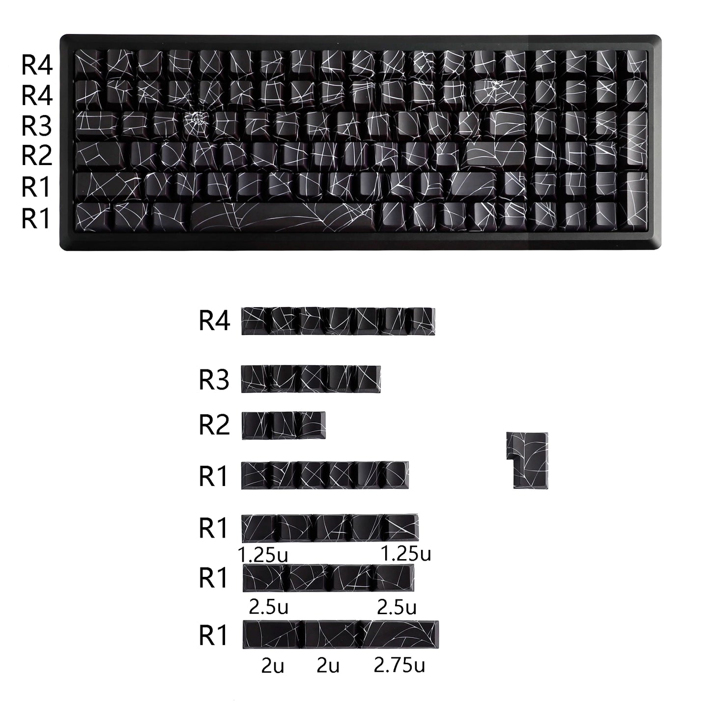 YMDK 134 Key Spider Web 2.0V Shine Through Theme Cherry Profile Side-Lit PBT Dye Sublimation Keycaps for MX Mechanical Keyboards